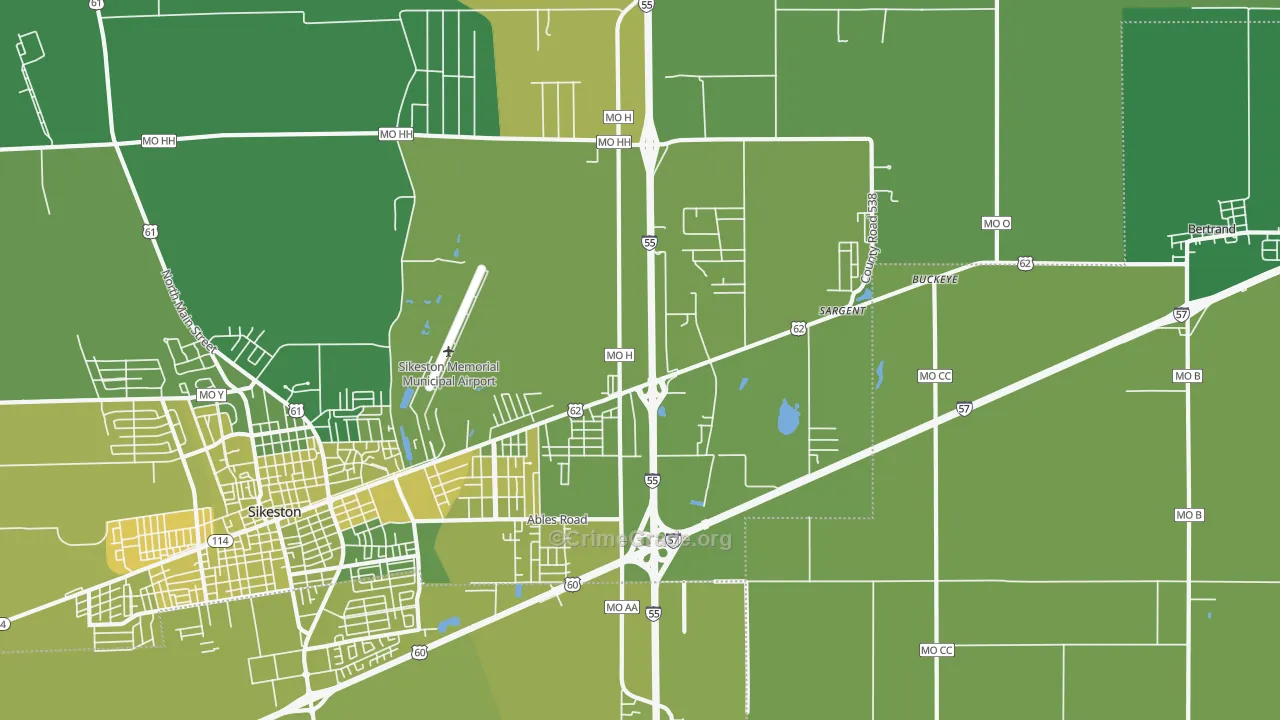 Miner, MO Map of Vehicle Theft Rates