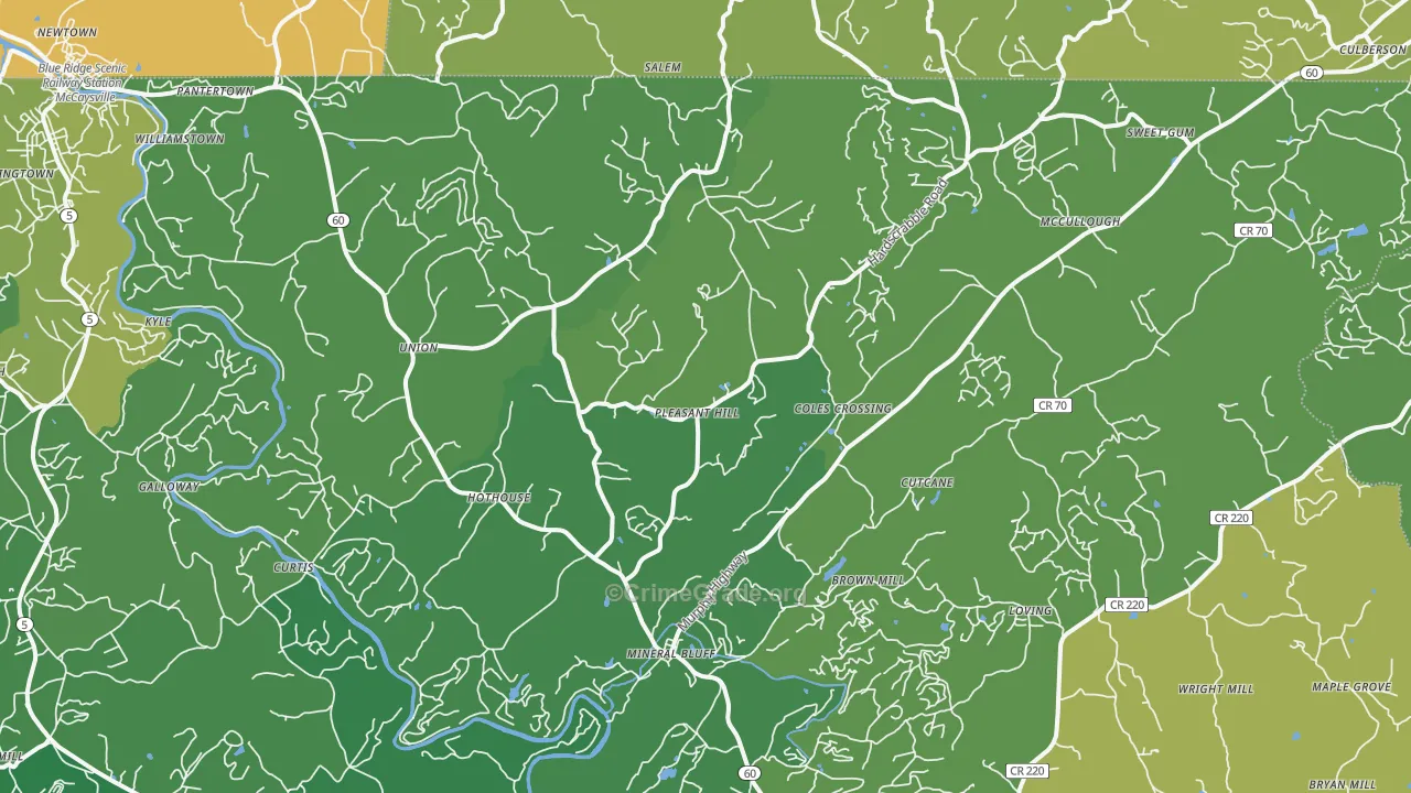 Mineral Bluff, GA Map of Vehicle Theft Rates