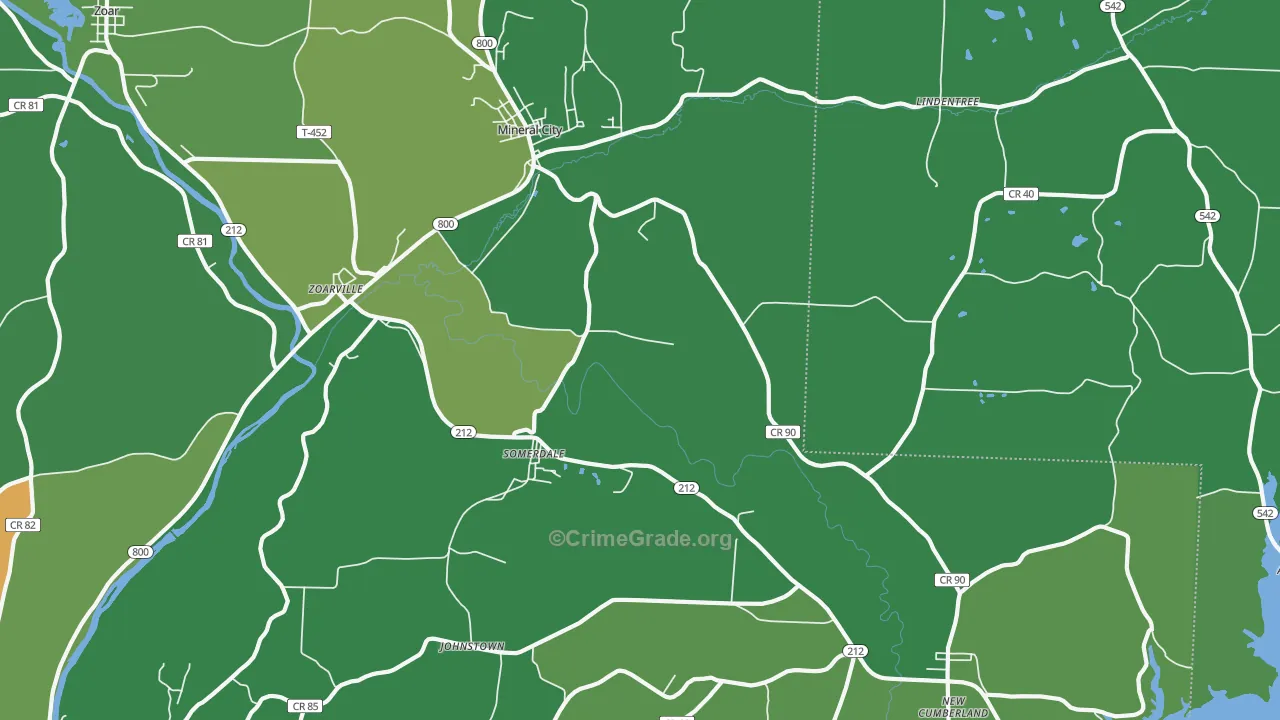 Mineral City, OH Map of Vehicle Theft Rates