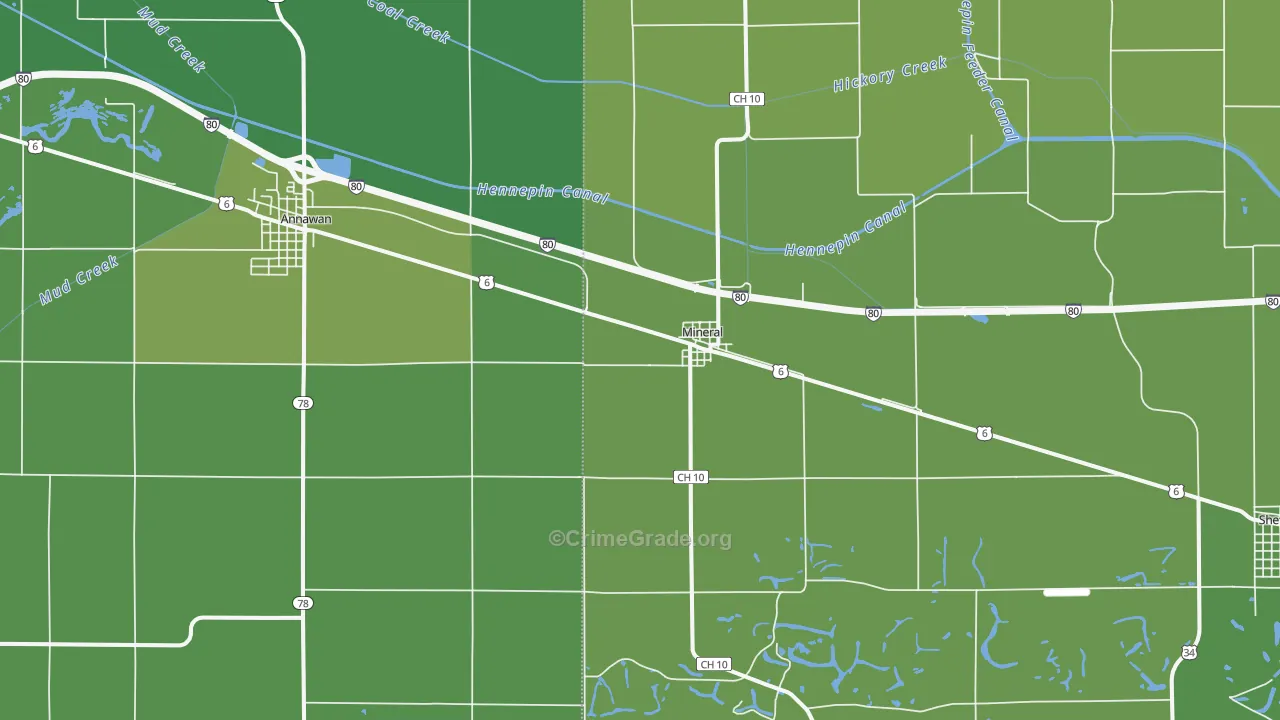 Mineral, IL Map of Vehicle Theft Rates