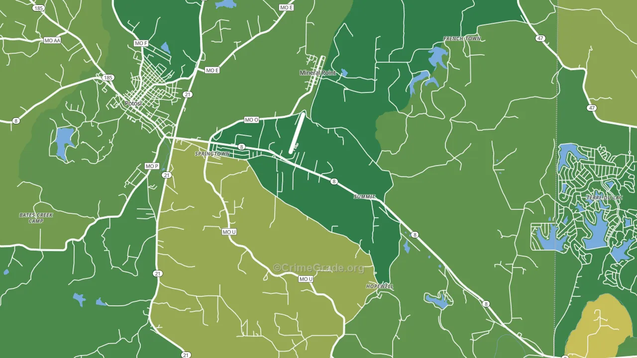 Mineral Point, MO Map of Vehicle Theft Rates