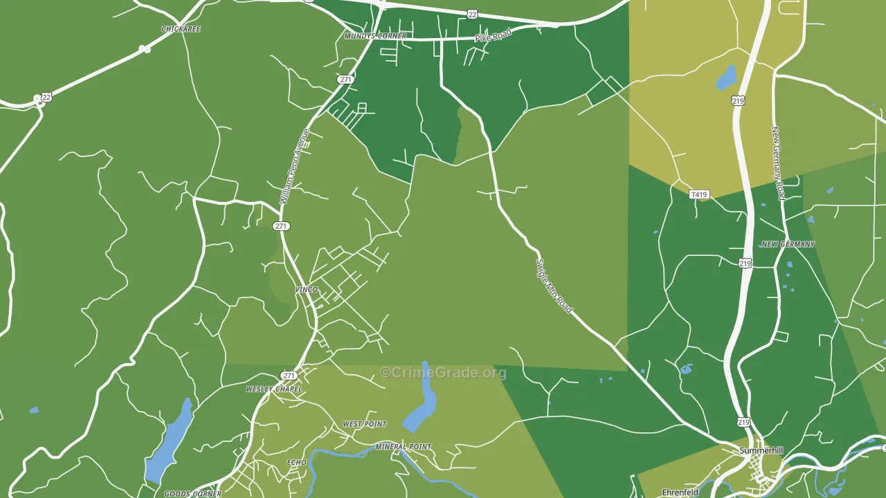 Mineral Point, PA Map of Vehicle Theft Rates
