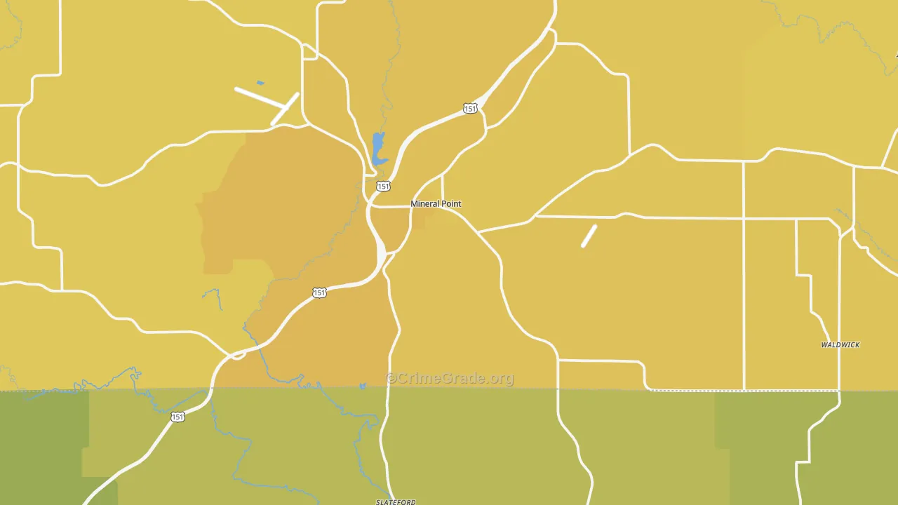 Mineral Point, WI Map of Vehicle Theft Rates