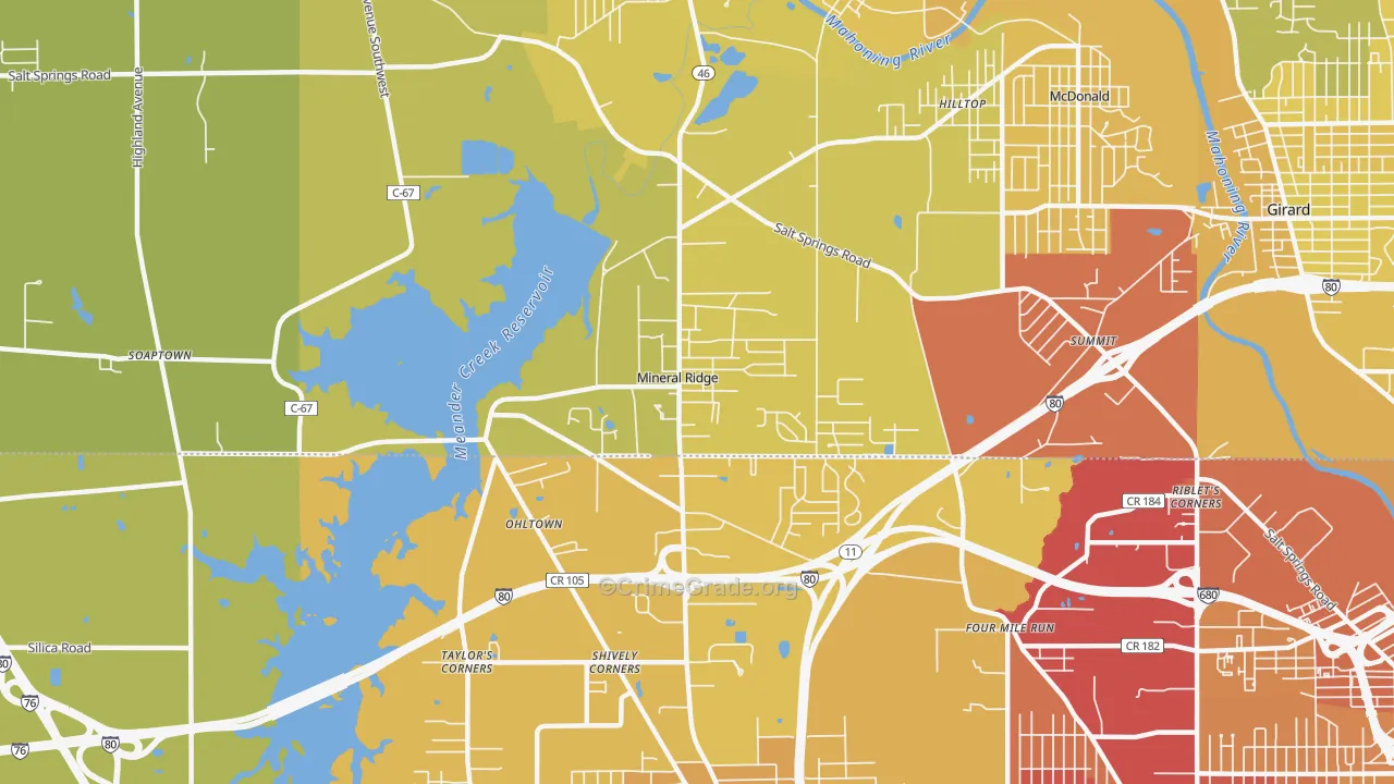 Mineral Ridge, OH Map of Vehicle Theft Rates