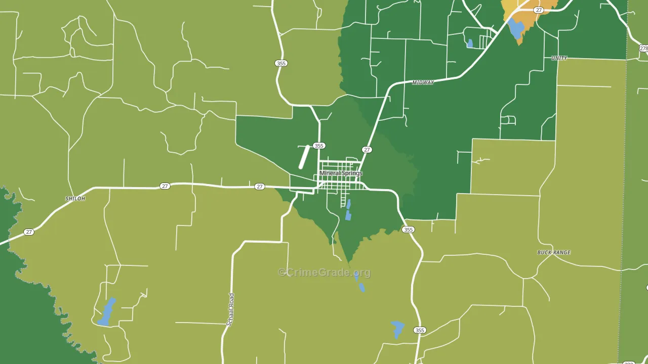 Mineral Springs, AR Map of Vehicle Theft Rates