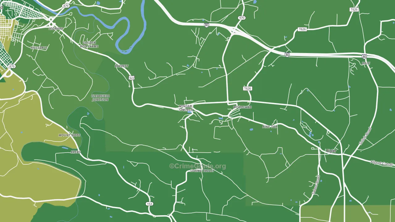Mineral Springs, PA Map of Vehicle Theft Rates