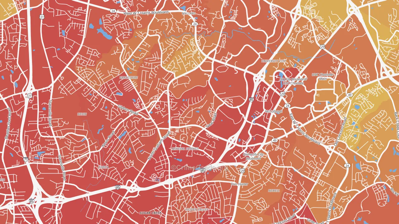 Mineral Springs-Rumble Road, Charlotte, NC Map of Vehicle Theft Rates