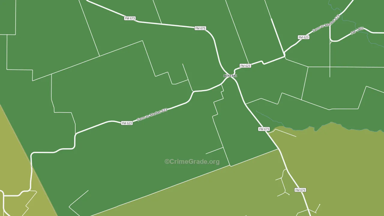 Mineral, TX Map of Vehicle Theft Rates