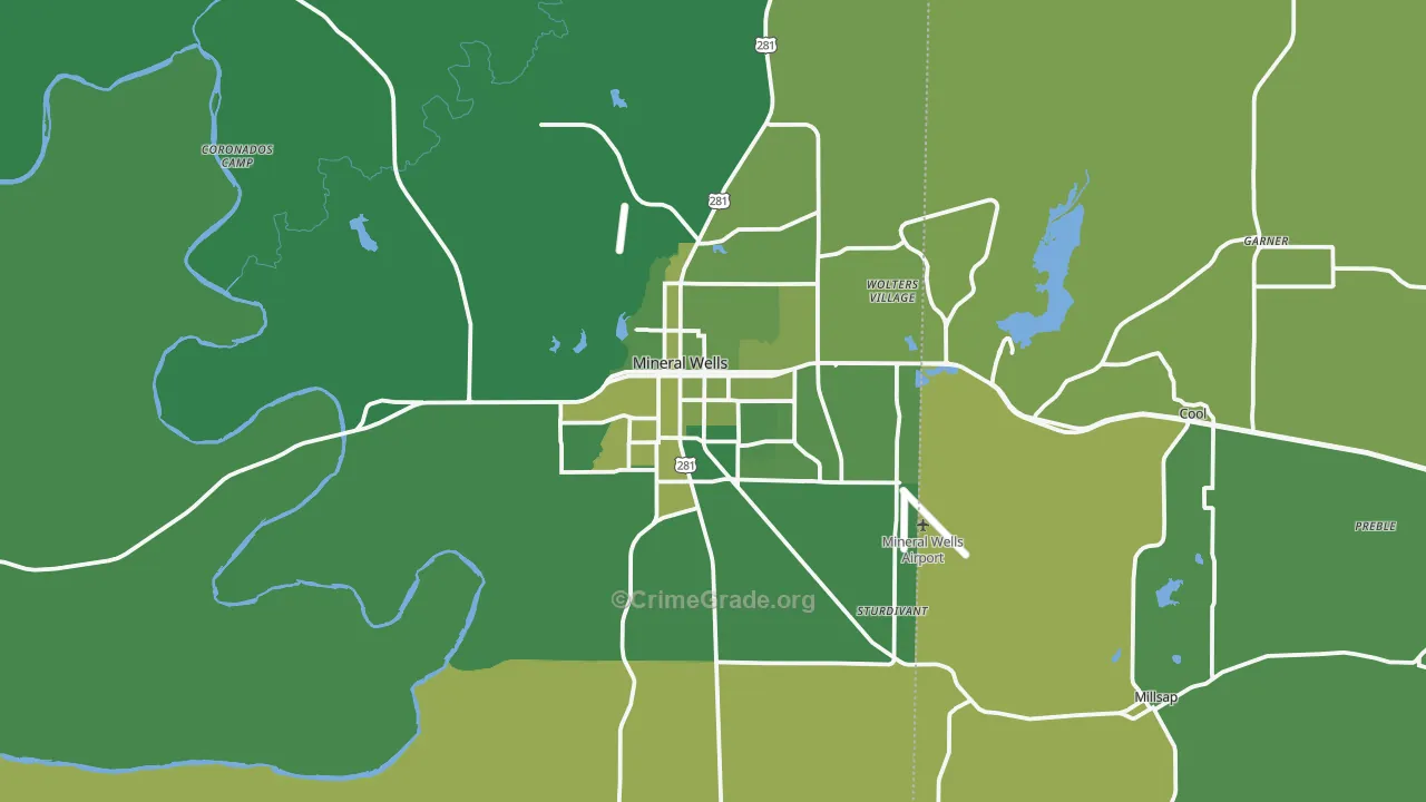 Mineral Wells, TX Map of Vehicle Theft Rates