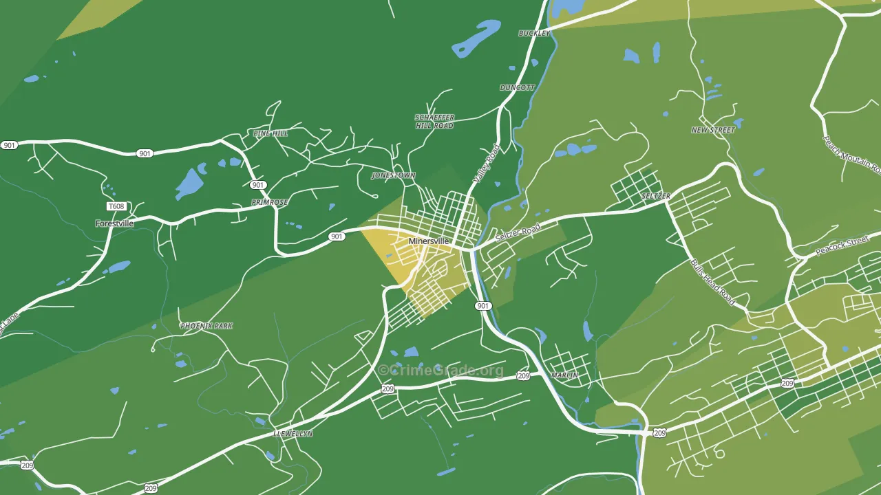 Minersville, PA Map of Vehicle Theft Rates