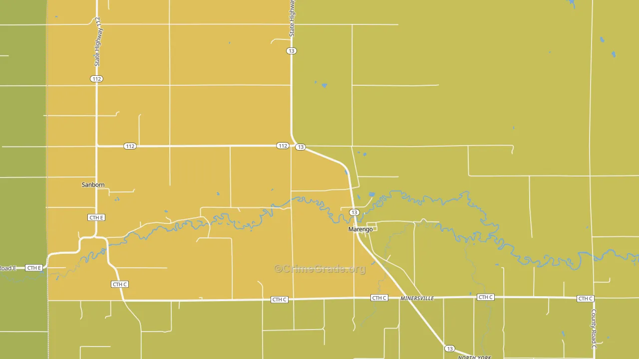 Minersville, WI Map of Vehicle Theft Rates