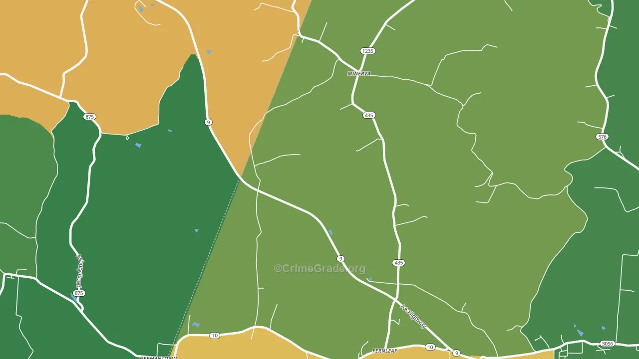 Minerva, KY Map of Vehicle Theft Rates