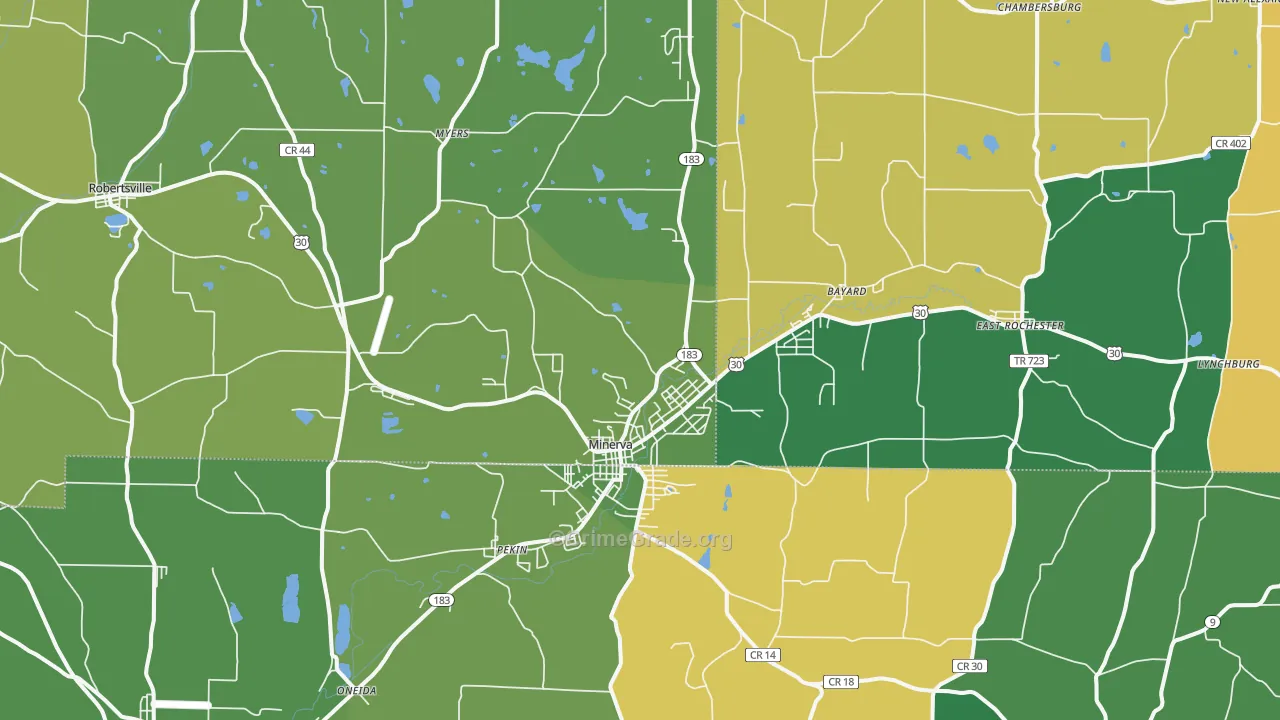 Minerva, OH Map of Vehicle Theft Rates