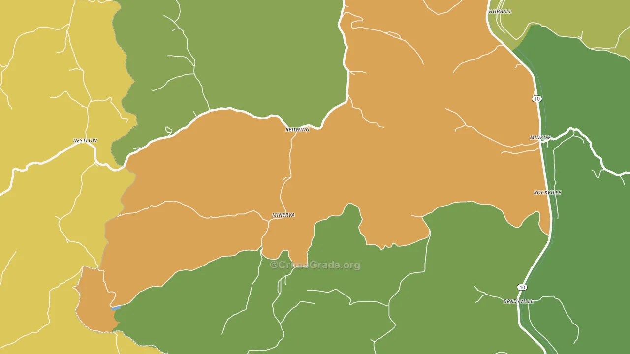 Minerva, WV Map of Vehicle Theft Rates