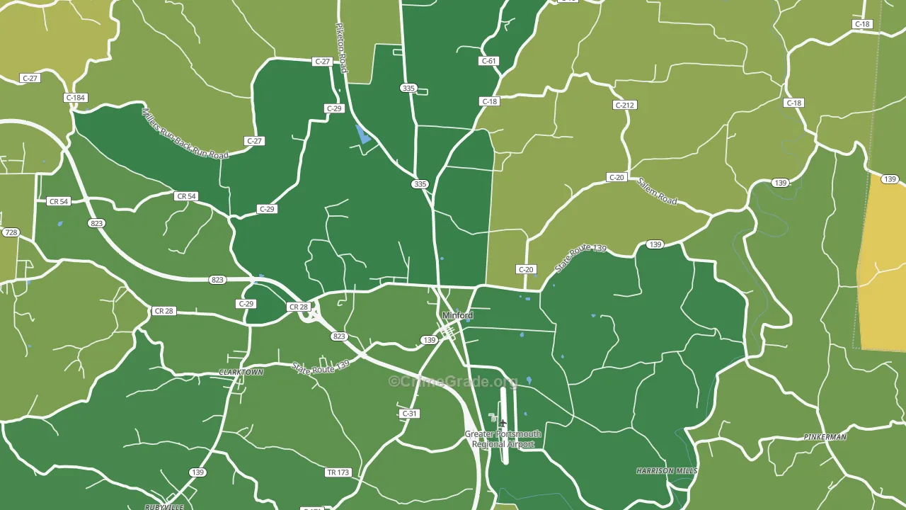 Minford, OH Map of Vehicle Theft Rates