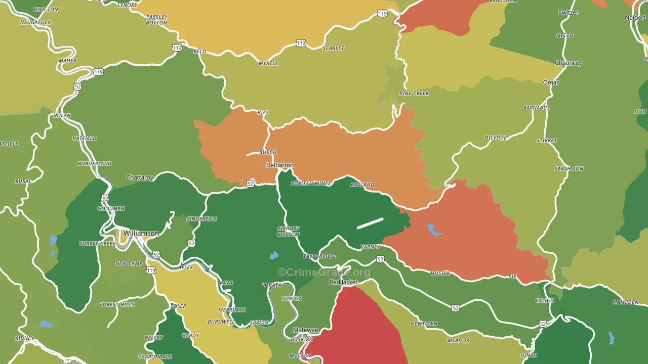 Mingo County, WV Map of Vehicle Theft Rates