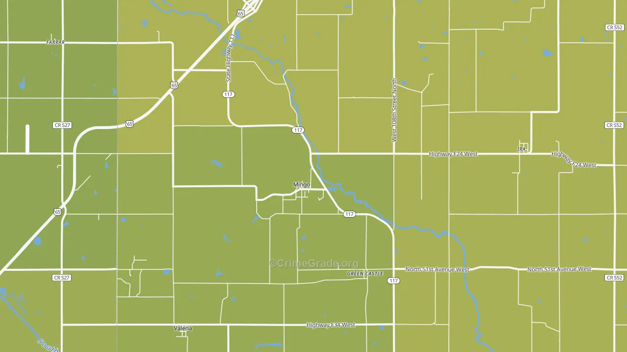Mingo, IA Map of Vehicle Theft Rates