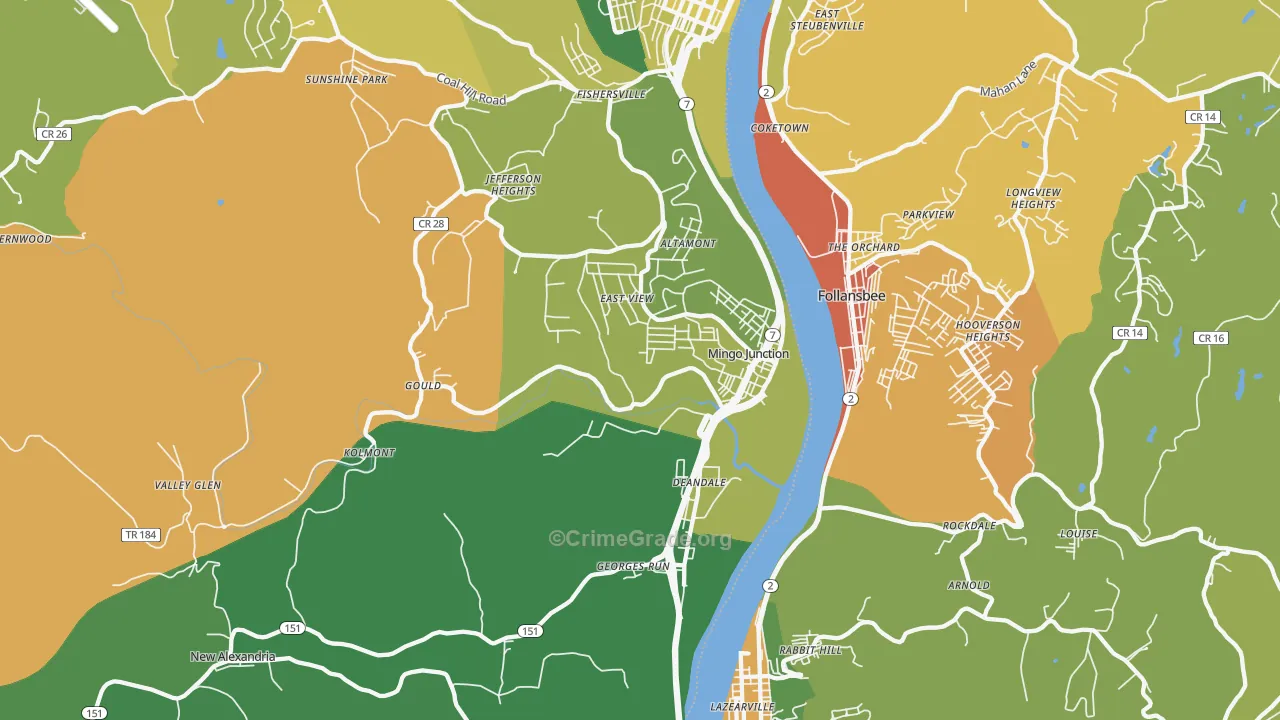 Mingo Junction, OH Map of Vehicle Theft Rates