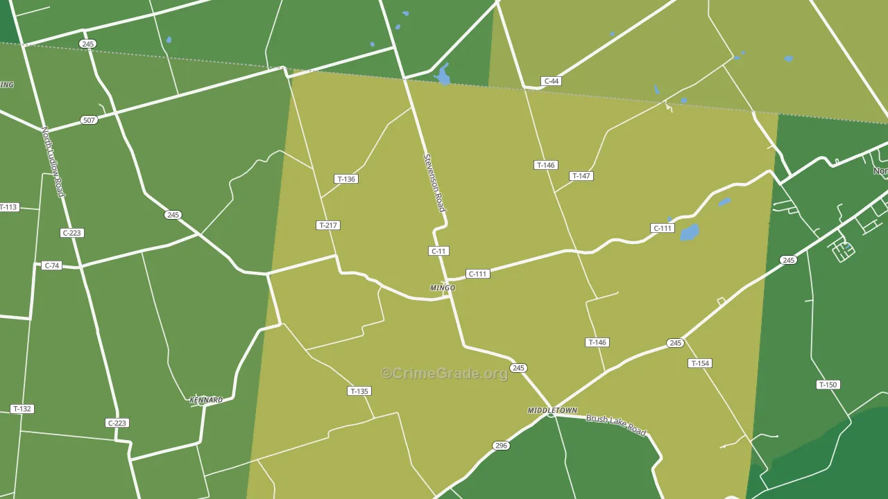 Mingo, OH Map of Vehicle Theft Rates