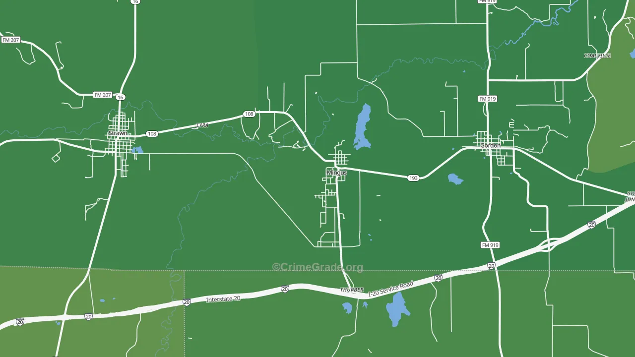 Mingus, TX Map of Vehicle Theft Rates