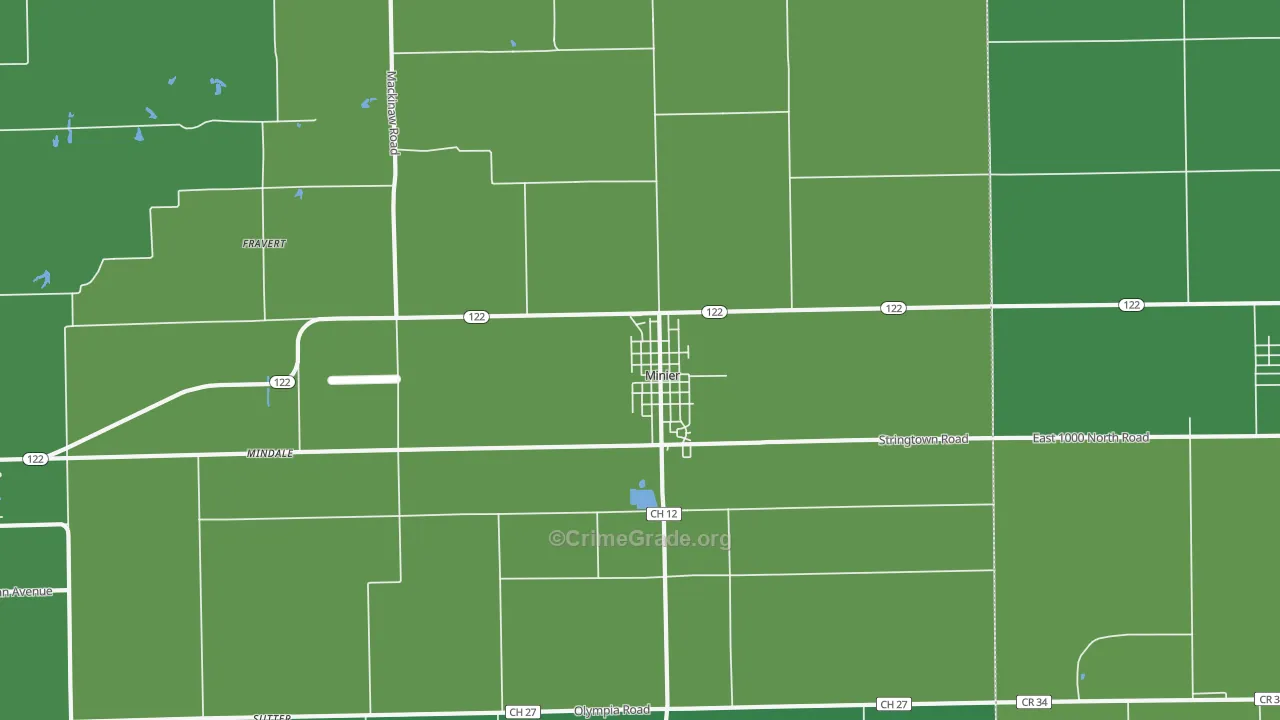 Minier, IL Map of Vehicle Theft Rates