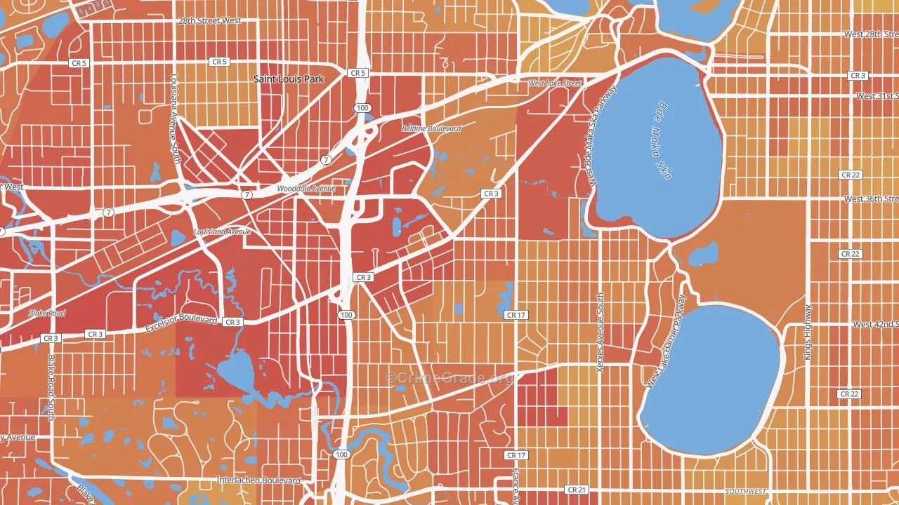 Minikahda Vista, St. Louis Park, MN Map of Vehicle Theft Rates