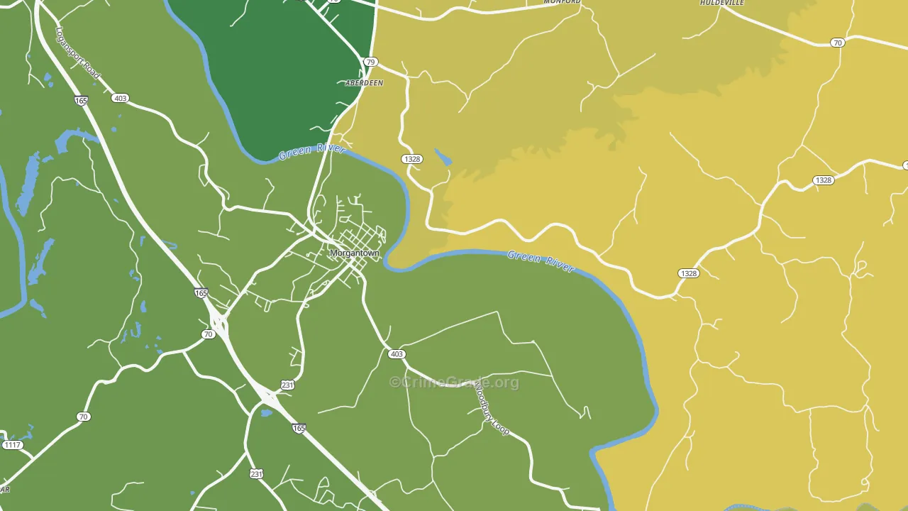 Mining City, KY Map of Vehicle Theft Rates