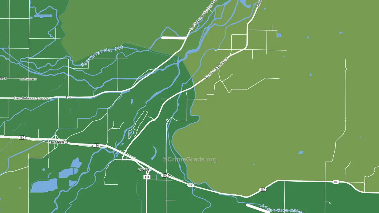 Minkler, CA Map of Vehicle Theft Rates
