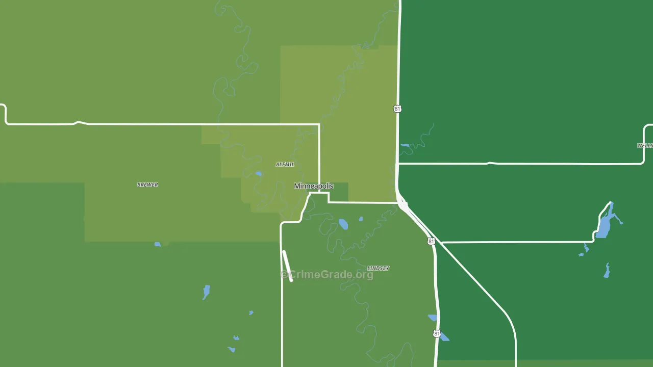 Minneapolis, KS Map of Vehicle Theft Rates
