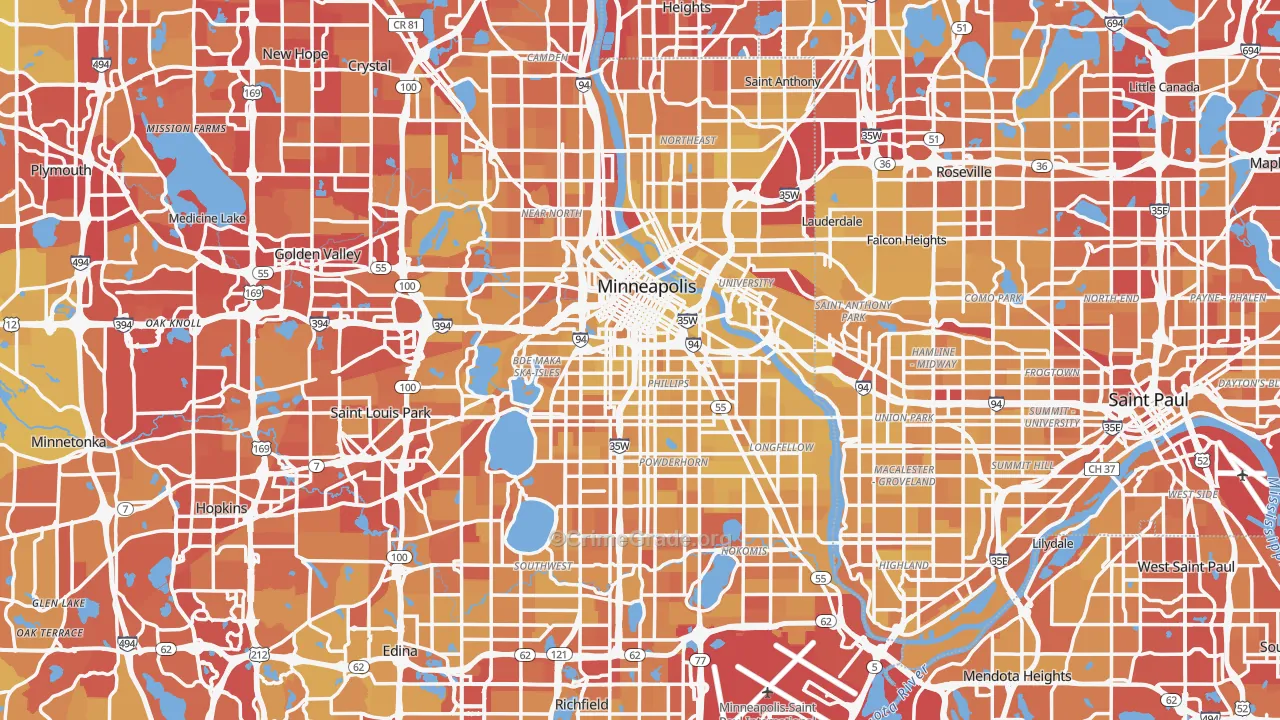 Minneapolis, MN Map of Vehicle Theft Rates