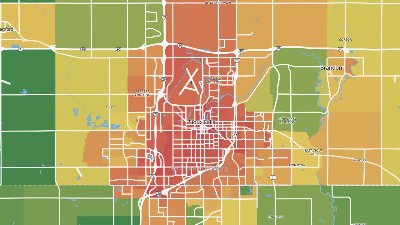 Minnehaha County, SD Map of Vehicle Theft Rates