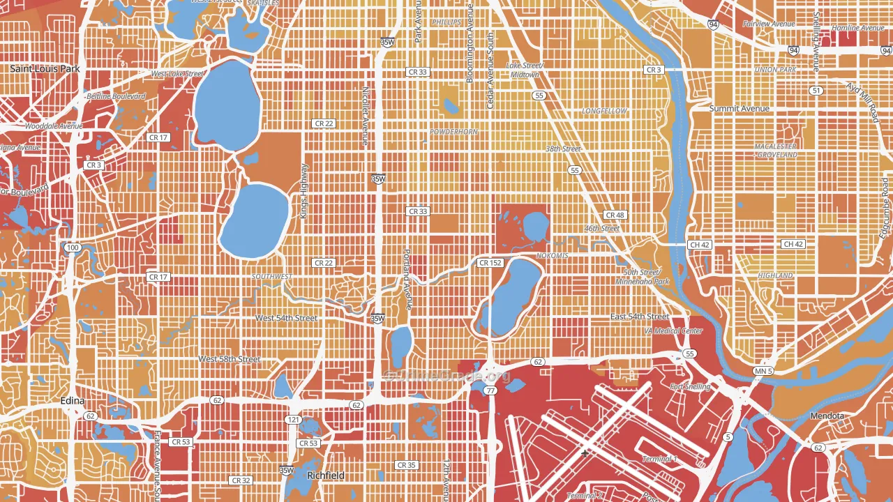 Minnehaha, Minneapolis, MN Map of Vehicle Theft Rates