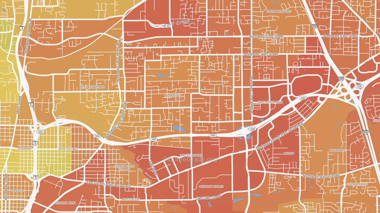 Minnehaha, WA Map of Vehicle Theft Rates