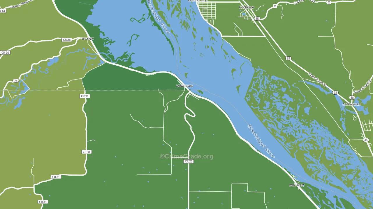 Minneiska, MN Map of Vehicle Theft Rates