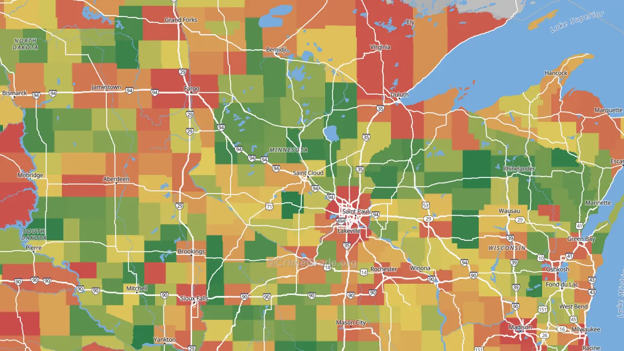 Minnesota Map of Vehicle Theft Rates