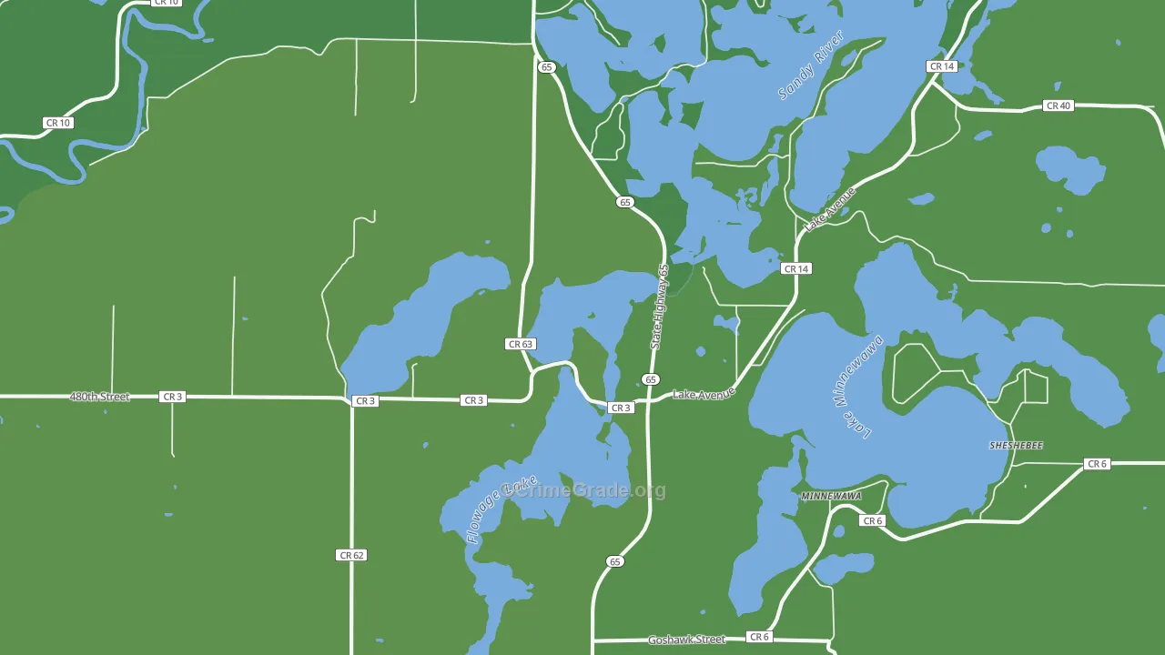 Minnewawa, MN Map of Vehicle Theft Rates