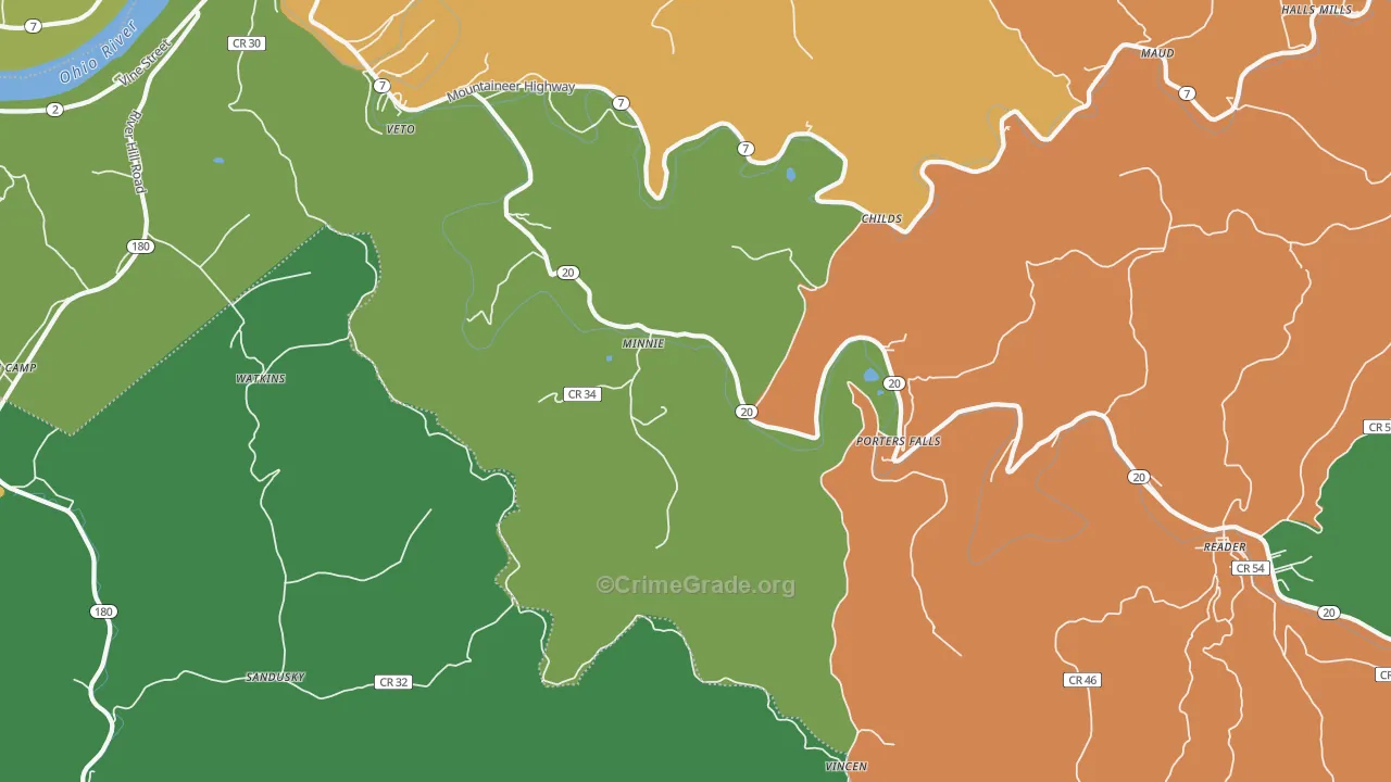 Minnie, WV Map of Vehicle Theft Rates