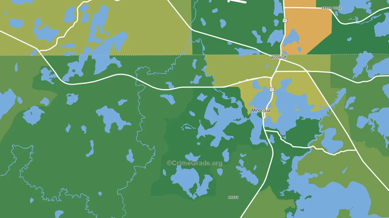 Minocqua, WI Map of Vehicle Theft Rates