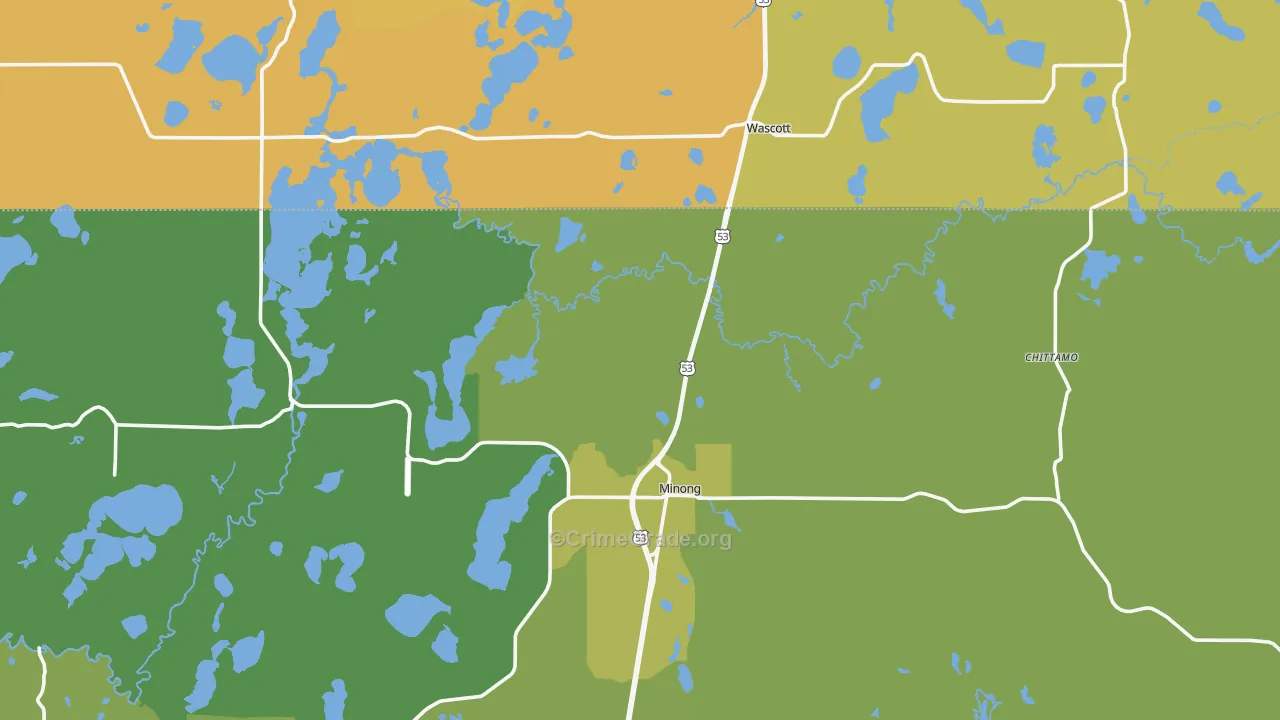 Minong, WI Map of Vehicle Theft Rates
