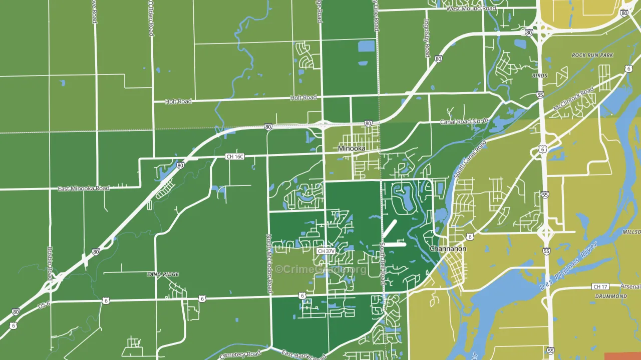 Minooka, IL Map of Vehicle Theft Rates