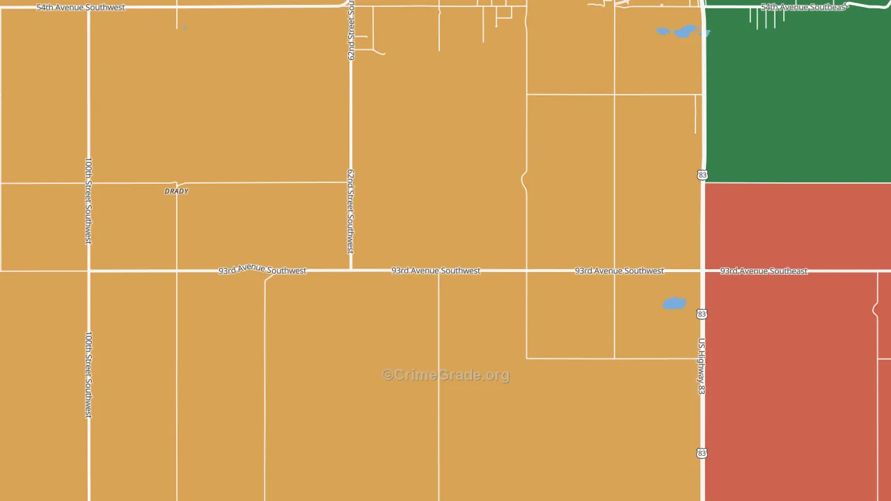 Minot Air Force Base, ND Map of Vehicle Theft Rates