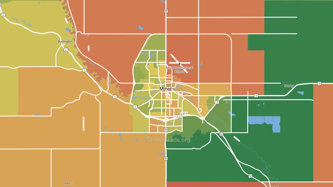 Minot, ND Map of Vehicle Theft Rates