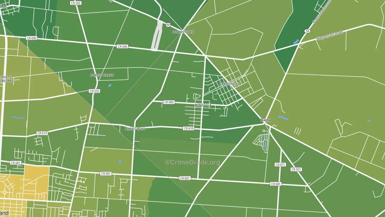 Minotola, NJ Map of Vehicle Theft Rates