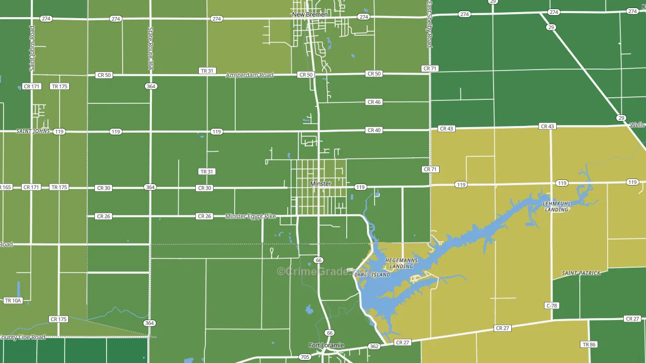 Minster, OH Map of Vehicle Theft Rates