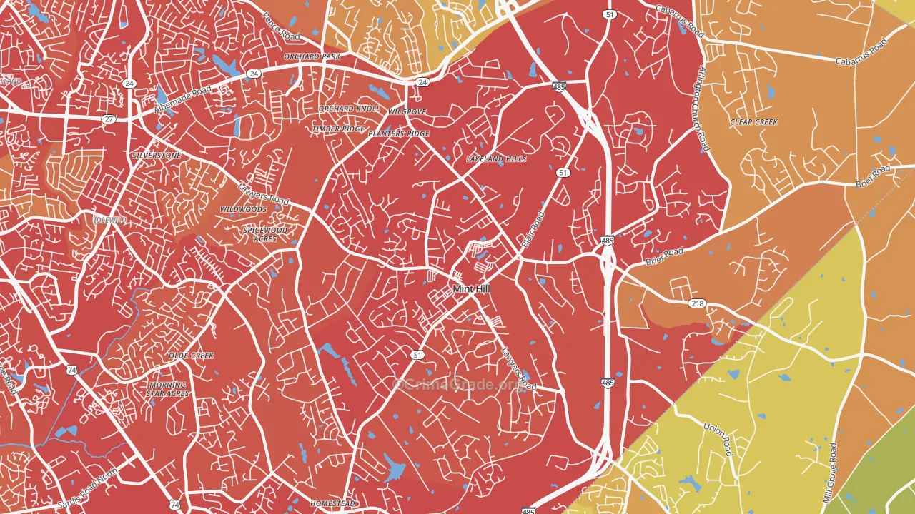 Mint Hill, NC Map of Vehicle Theft Rates