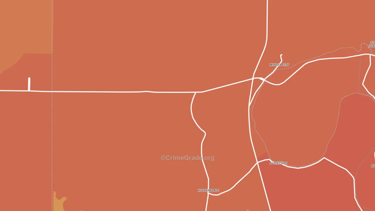 Minter City, MS Map of Vehicle Theft Rates