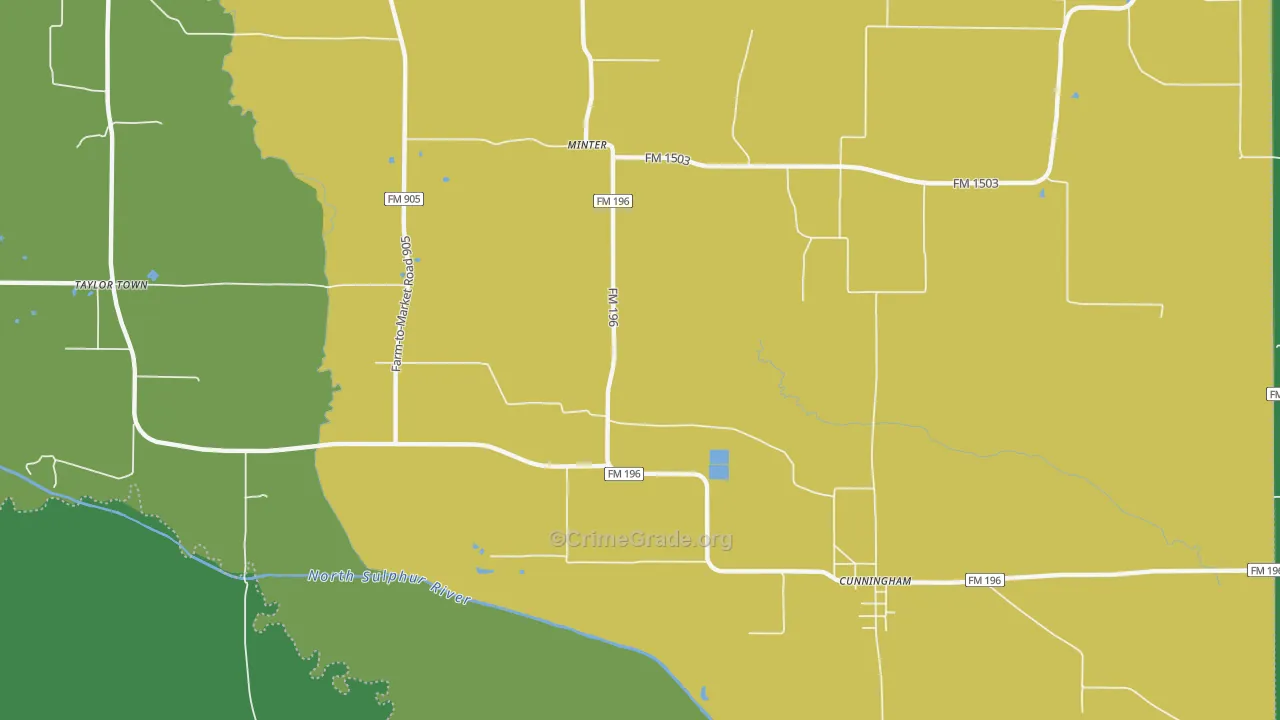 Minter, TX Map of Vehicle Theft Rates