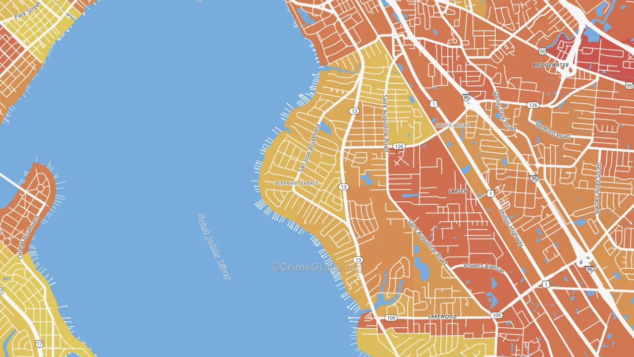 Miramar, Jacksonville, FL Map of Vehicle Theft Rates