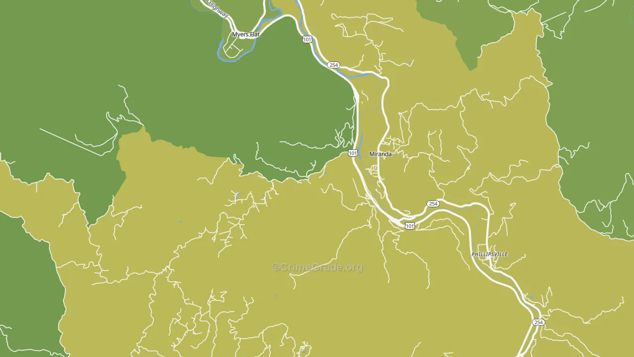 Miranda, CA Map of Vehicle Theft Rates