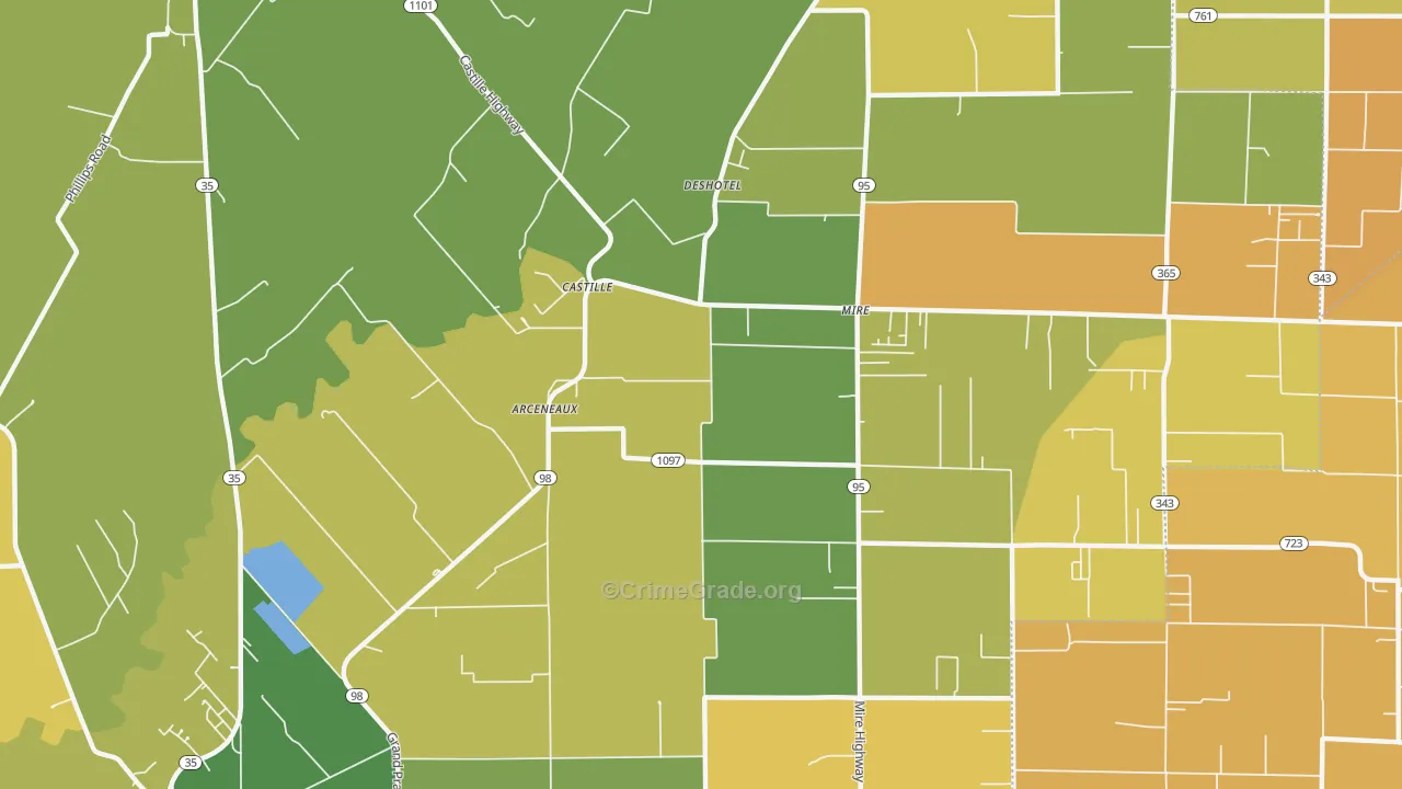 Mire, LA Map of Vehicle Theft Rates